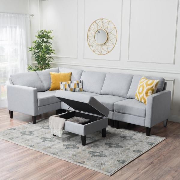 Zahra Light Grey Sectional Couch with Ottoman 12165 - The Home Dep