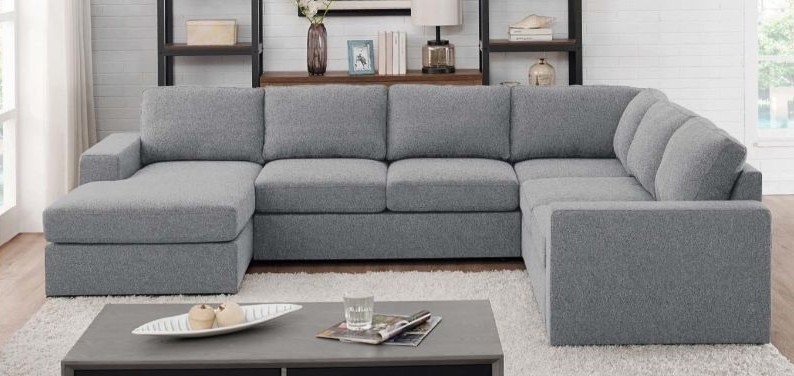 Ashton Light Gray Linen Like Fabric Modular Sectional Sofa .