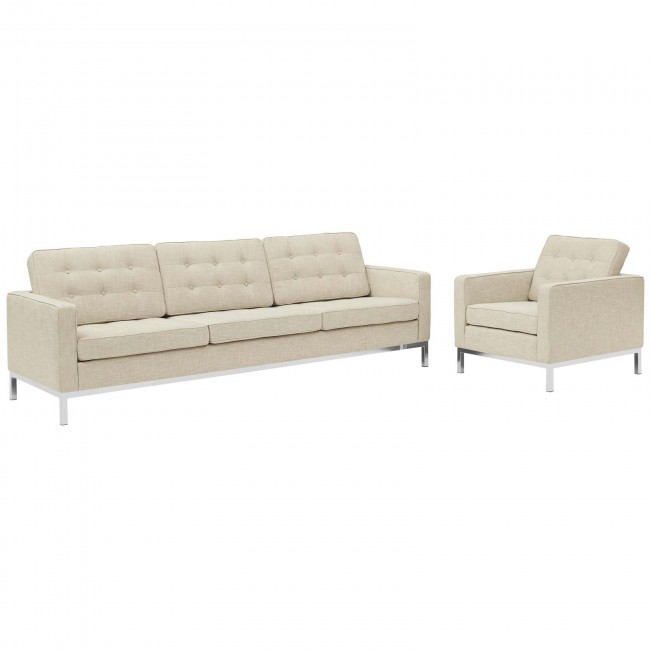 Loft Beige 2 Piece Upholstered Fabric Sofa and Arm Chair Set EEI .