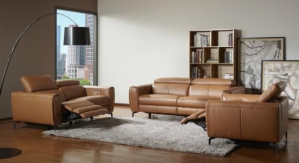 London Motion Sofa Set in Caramel | Modern recliner sofa, Modern .