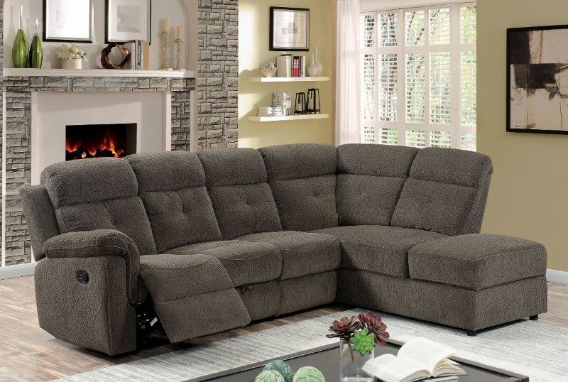 CM6597 2 pc Avia gray linen like fabric sectional sofa with .