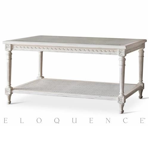 Eloquence Medium Le Courte Coffee Table in Antique White Finish .