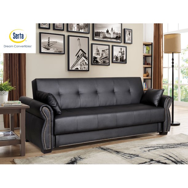 Serta Manchester Sofa Bed with Storage in Faux Leather, Black .
