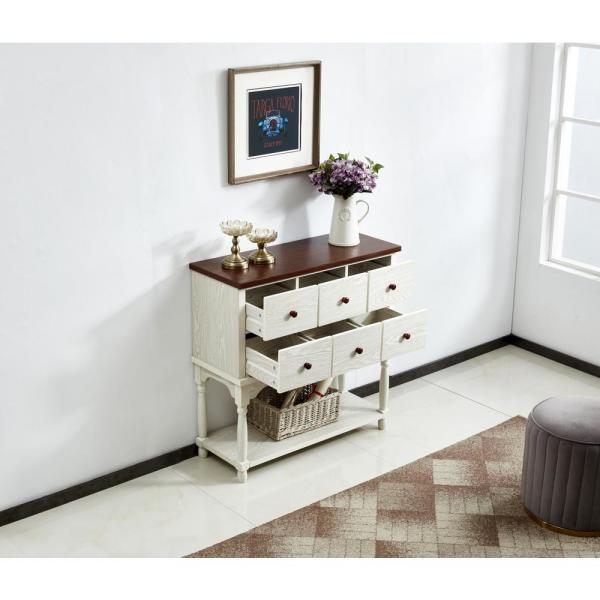 Boyel Living White Console Sofa Table with Drawer and Bottom Shelf .
