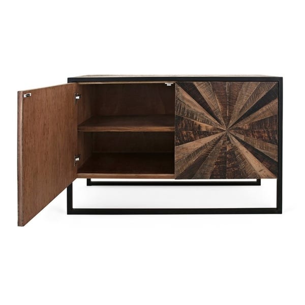 Shop Iron Framed Reclaimed Wood Sideboard with Two Shelves, Brown .