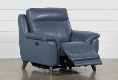 Moana Blue Leather Power Reclining Chair With Usb | Living Spac