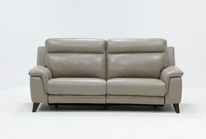 Moana Taupe Leather Dual Power Reclining Sofa With Usb | Living Spac