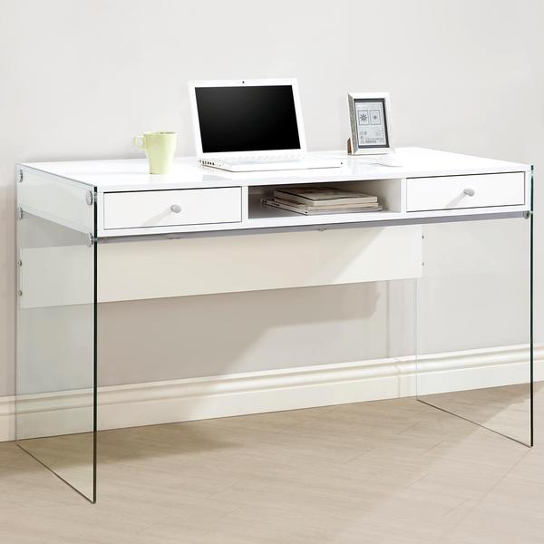 Shop Contemporary Modern Style Glass Home Office Glossy White .