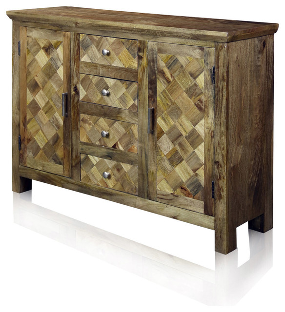 Two-Door Four-Drawer Diagonal Parquets Wood Sideboard, Natural .