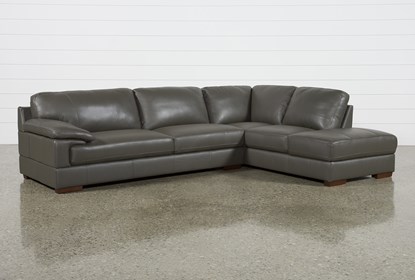 Nico Dark Grey Leather Sectional With Right Arm Facing Armless .