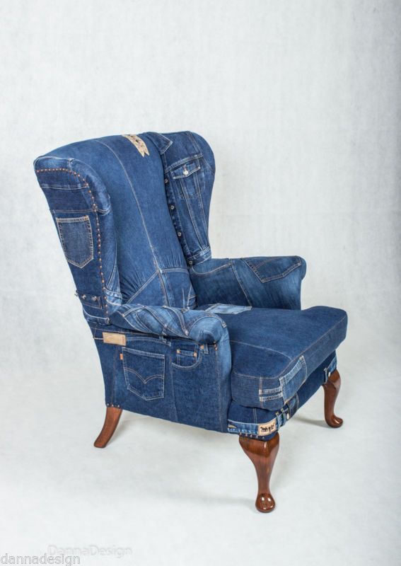 Details about Denim Jeans Wingback Armchair Parker Knoll sofa .