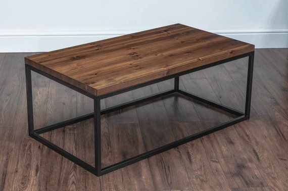 Solid Wood & Metal Coffee Table, Industrial, Rustic, Square Tube .