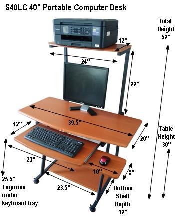 S-40LC 40" Mobile Computer Desk with Hutch Printer Shelf - Light .