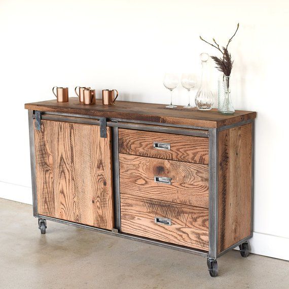 Industrial Sideboard made from Reclaimed Wood / Bar Cart / Storage .