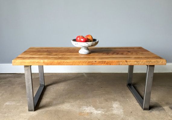 Reclaimed Wood Coffee Table / Industrial U-Shaped Metal Legs .
