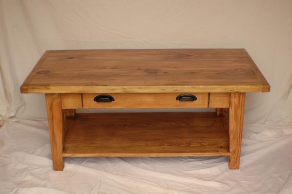 Reclaimed Heart Pine Coffee Table with Drawer and Shelf | Et