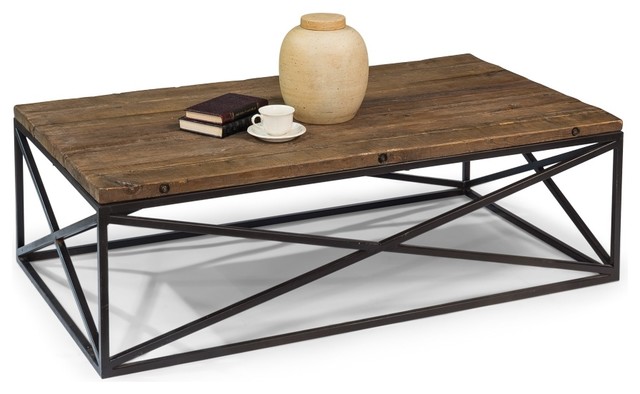 55" Ambrogino Board Coffee Table Reclaimed Solid Pine Wood Iron .