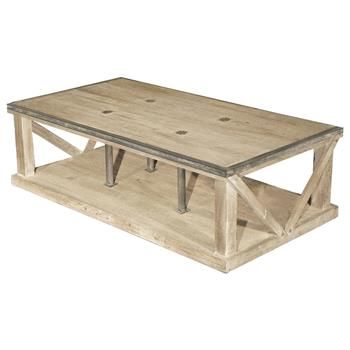 Forte French Country White Wash Reclaimed Pine Iron Coffee Table .