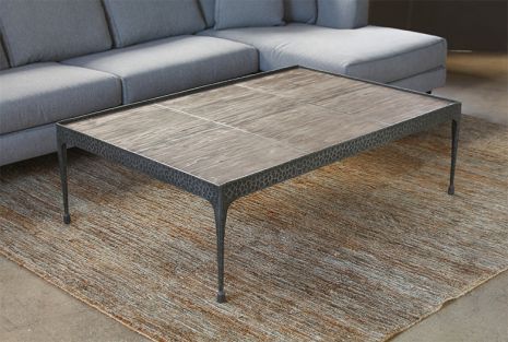 Hammered Iron Coffee Table with Reclaimed Pine Ba