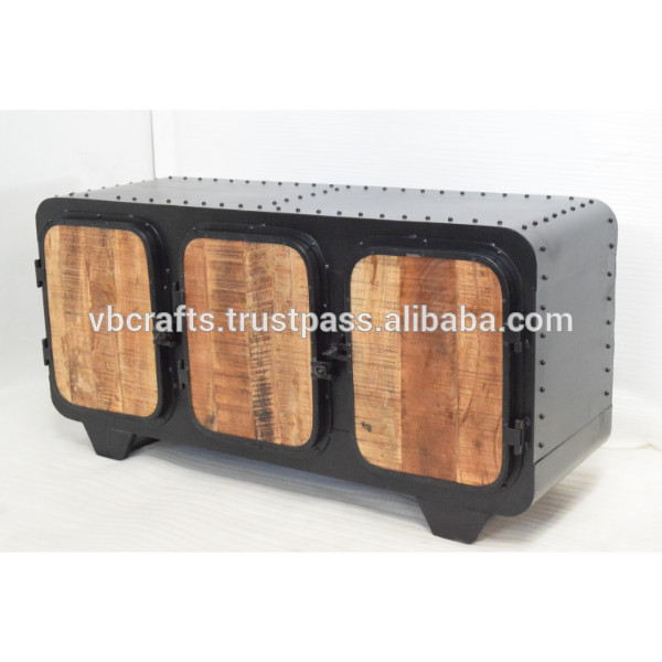 Mango Rough Wood Panel Metal Riveted Industrial Sideboard - Buy .