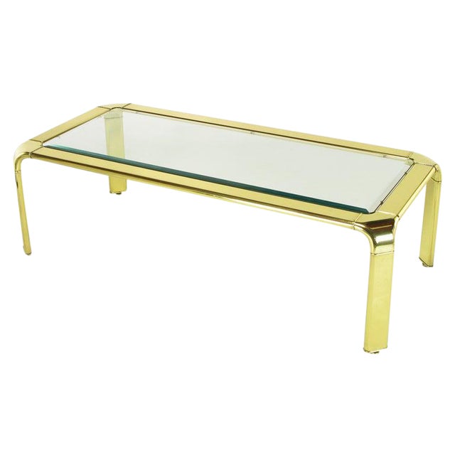 Widdicomb Rectangular Brass and Glass Canted Leg Coffee Table .