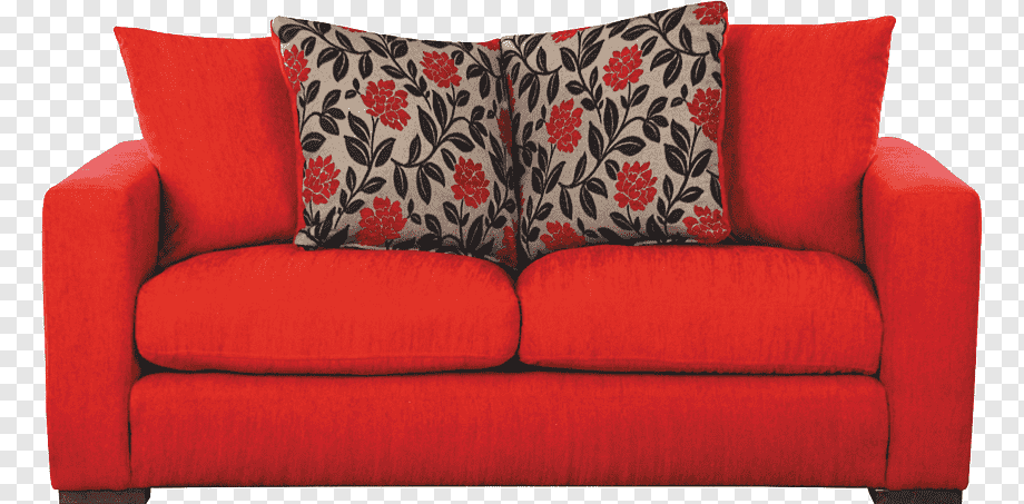 Red fabric 2-seat sofa, Couch Table Chair, Red Sofa, angle .