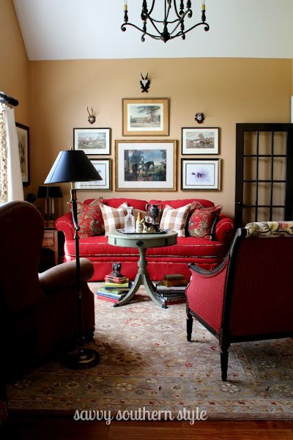 Home Tour | Red sofa living room, Beige living room furniture, Red .