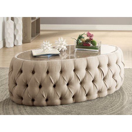 Furniture of America Racquelle Button Tufted Faux Marble Top Round .