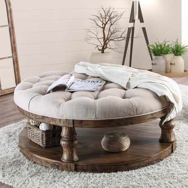 Furniture of America Patterson Rustic Button Tufted Coffee Table .