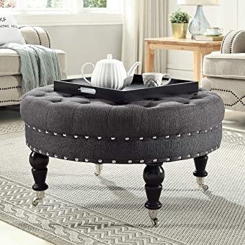 Amazon.com: 24KF Large Round Upholstered Tufted Button Linen .