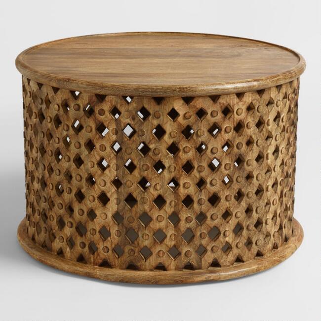 Round Tribal Carved Wood Coffee Table | World Mark