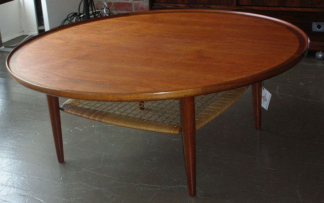round danish teak coffee table cane shelf | Teak coffee table .