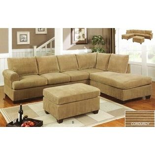 2 pc Tan corduroy suede fabric upholstered reversible sectional .