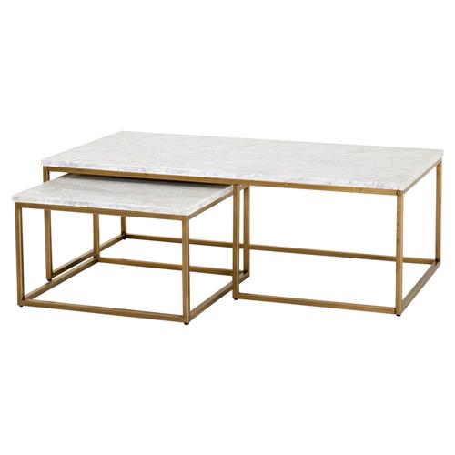 Carol Modern Classic White Marble Top Brushed Gold Nesting Coffee .