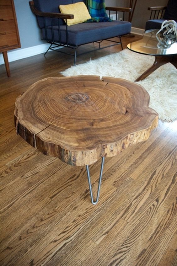 Wood Sliced Turned Into A Top For Coffee Table | Natural wood .