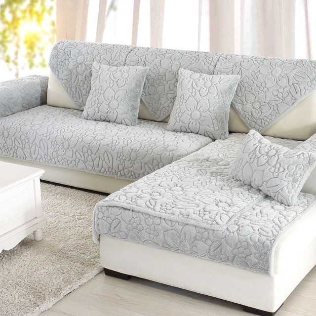 Plush Gardenia Stereoscopic Embossed Sofa Cover Cotton Non Slip .