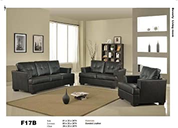 Amazon.com: 3 PCs Black Classic Leather Sofa, Loveseat, and Chair .