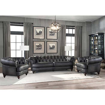 Glenbrook 3-piece Leather Set - Sofa, 2 Chai