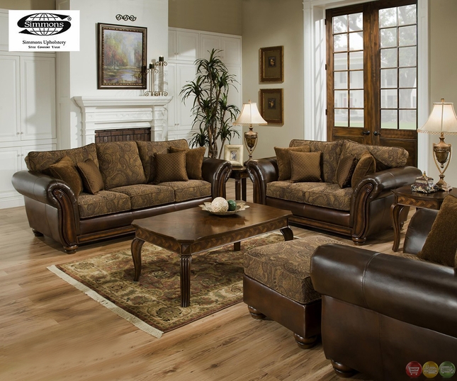 Zephyr Chenille and Leather Living Room Sofa & Loveseat S