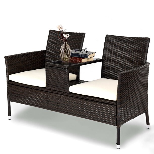 Gymax Loveseat Sofa Table Chairs Cushioned Patio Rattan Seat .