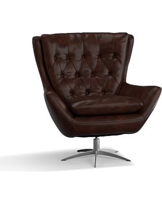 Remarkable Deals on Wells Leather Swivel Armchair with Brushed .