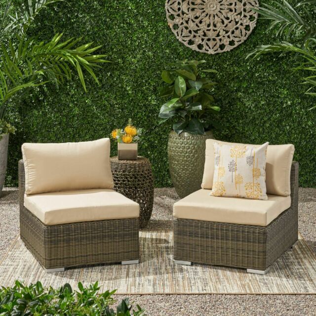 Sydney Outdoor Wicker Sectional Sofa Seat w/ Cushions (Set of 2 .