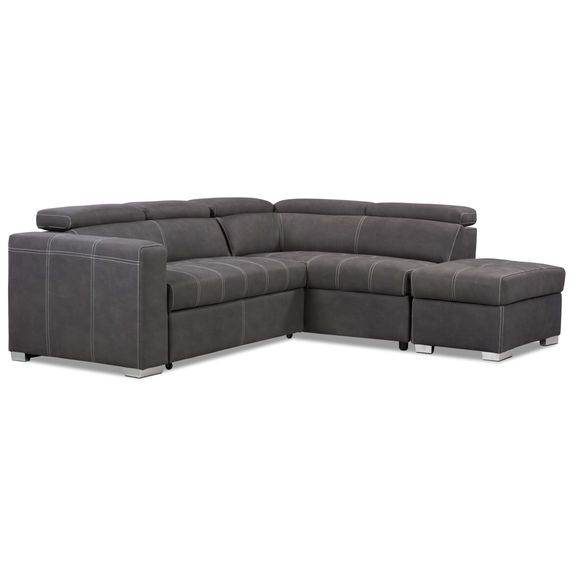 Drake 3-Piece Faux Suede Right-Facing Sectional with Sofa Bed .