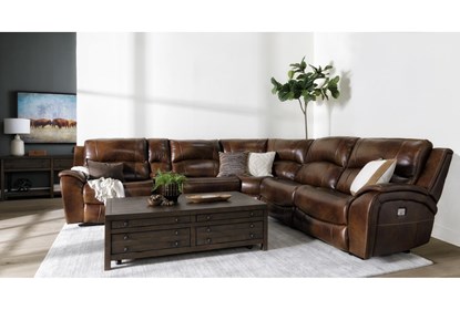 Travis Cognac Leather 6 Piece Power Reclining Sectional With Power .