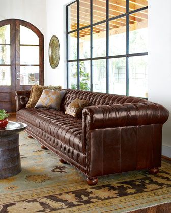 Extra long tufted leather sofa. | Furniture design, Old hickory .