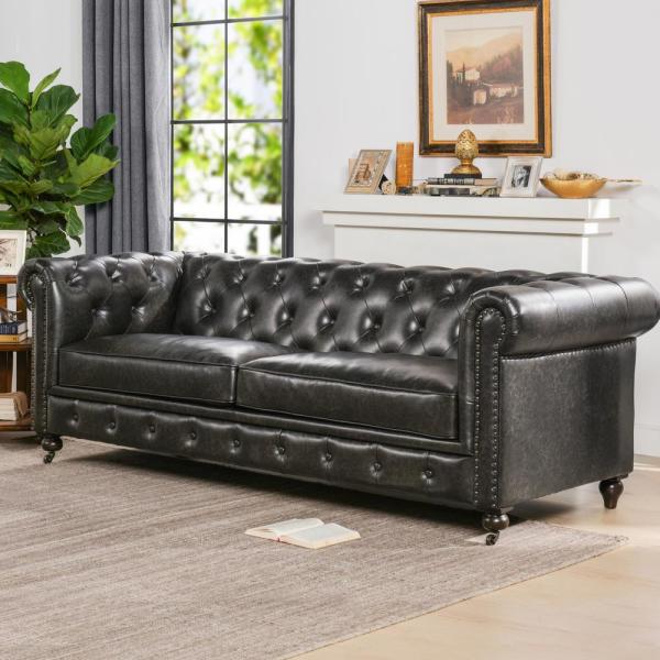 Jennifer Taylor Home Winston Leather Tufted Chesterfield Sofa .