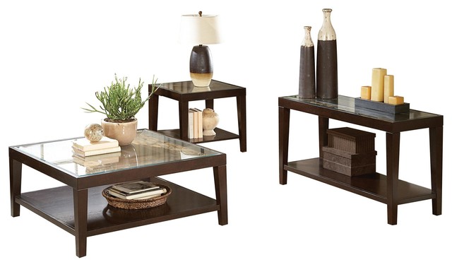 3-Piece Valencia Cocktail Table, 1 End Table, Sofa Table w Glass .
