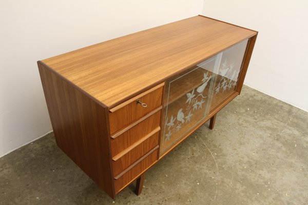 Vintage Danish Teak Sideboard with Glass Doors, 1950s for sale at .