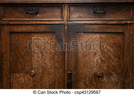 Old vintage wooden sideboard. antique furniture closeup .