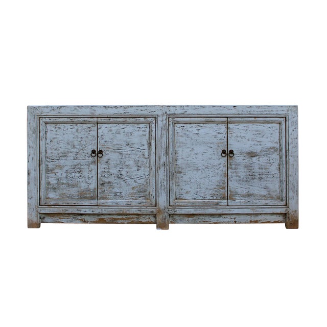 Chinese Distressed Rough Off White 4 Doors Sideboard Table Cabinet .